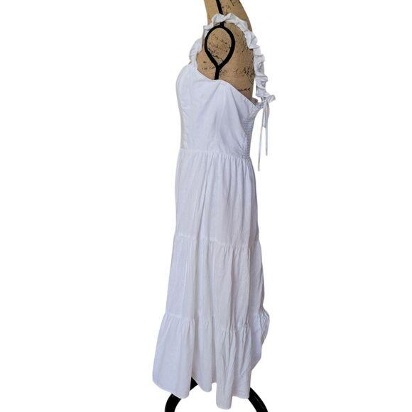 Reformation Dress Womens Midi 100% Linen With Ruffle Straps Smocked Back Sz 12 - Picture 4 of 15